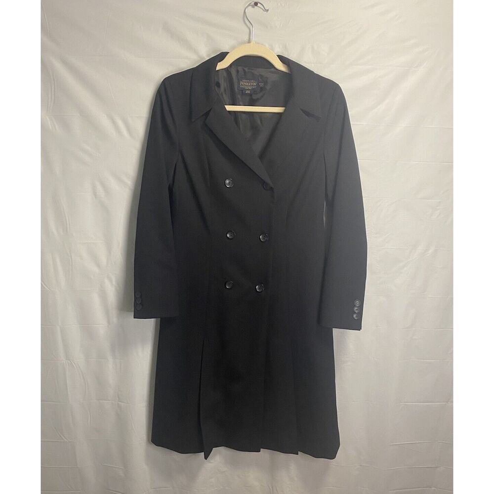 New Pendleton Womens Double Breasted Button Up Virgin Wool Trench Coat Black 4P